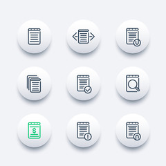 Sticker - reports, documents, account, records line icons set