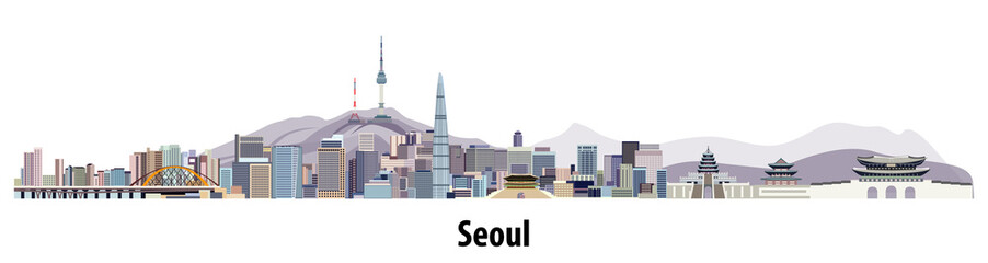 Fototapete - abstract vector skyline of Seoul
