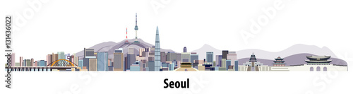 abstract vector skyline of Seoul Wallpaper Mural