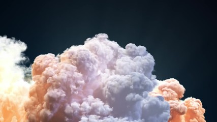 Wall Mural - space shuttle in the clouds of smoke. 3d animation.