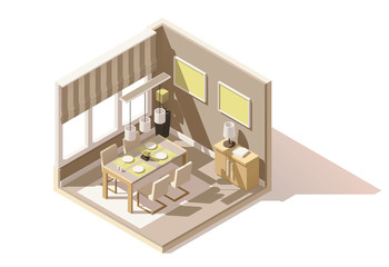 Wall Mural - Vector isometric low poly dining room icon