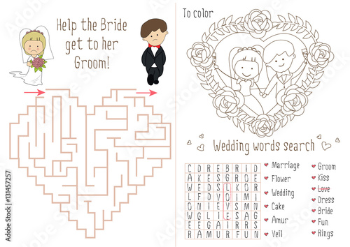 Wedding Activity Book For Kids The Maze Heart Coloring Pages Children Flower