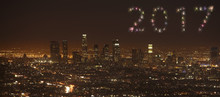 2017 Los Angeles Skyline Firework New Year Concept