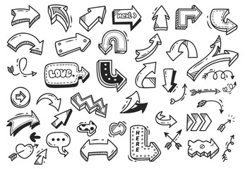 Sticker - Set of arrow doodle isolated on white background