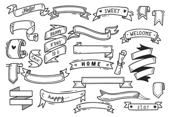 set of banner doodle isolated on white background