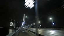 Night City And Bridge In Fog. Riga, Latvia. December 2016. 4K UHD Hyperlapse