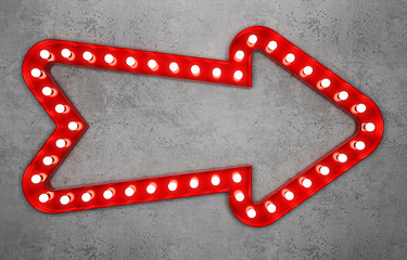 Wall Mural - Red neon arrow on concrete background. 3D rendering