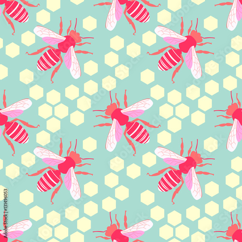 Cotton fabric Vector seamless pattern with bee
