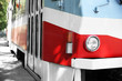 New red tram, closeup