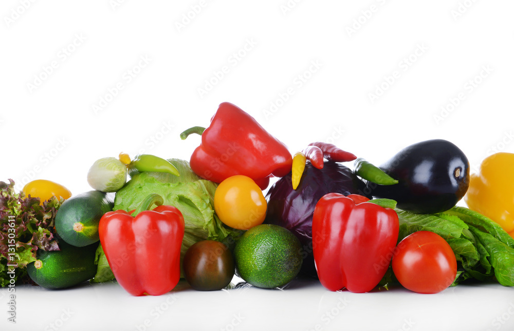 Group of fresh vegetables on white background