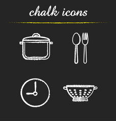 Poster - Kitchen items chalk icons set