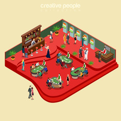 Wall Mural - gambling casino interior alcohol bar 3d flat isometric vector.