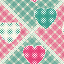Floral Background With Decorative Patchwork Hearts. Easter Vector Pattern For Cushion, Pillow, Bandanna, Silk Kerchief And Shawl Fabric Print. Texture For Clothes, Bedclothes. Embroidery Stylization