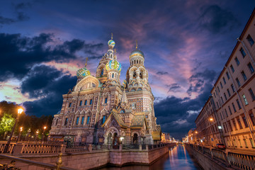 The Church of the Savior on Spilled Blood in St. Petersburg during the White Nights, Russia