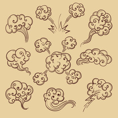 Wall Mural - steam and clouds in retro sketch cartoon style vector illustration