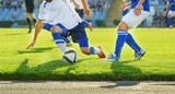 Fototapeta Sport - Football match in sunny summer day