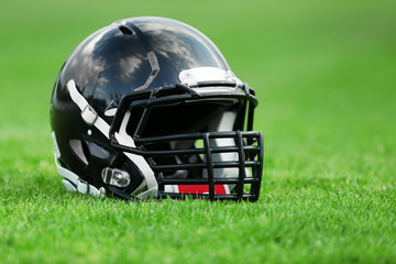 Rugby helmet on field