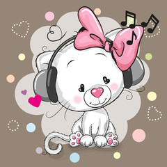  Cute cartoon kitten with headphones