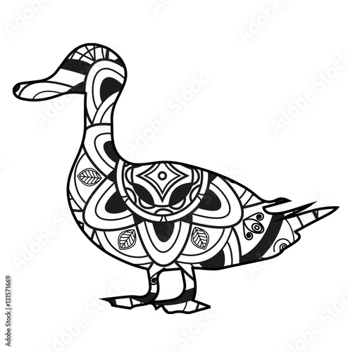 Photo Vector illustration of black and white duck mandala for coloring book, anatra ma