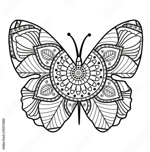 Download Vector illustration of a black and white butterfly mandala ...