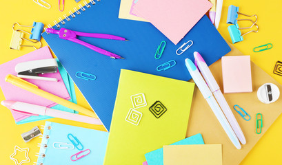 Sticker - Colorful stationery on yellow background