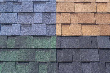 multi-colored bitumen shingles a sample of the product advertising