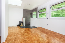 Cork Tile Floor Installed And Swept Clean