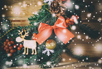 Canvas Print - Christmas decoration on wood board. 