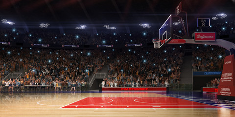 Basketball court with people fan. Sport arena.Photoreal 3d rende