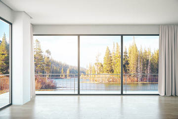 Unfurnished interior with landscape view