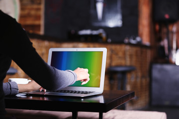 Canvas Print - Woman working with laptop in cafe