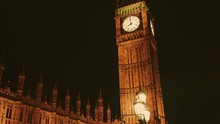 A Gimbal Shot Of The Houses Of Parliament And Big Ben At Night In London, England, UK