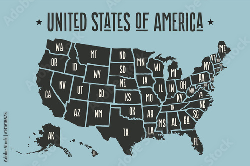 Fotografía Poster map of United States of America with state names