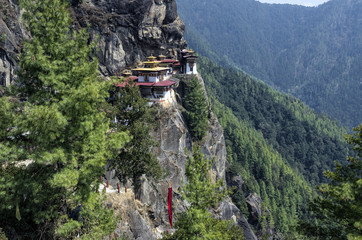 Wall Mural - Taktshang monastery, Bhutan - Tigers Nest Monastery also know as Taktsang Palphug Monastery. Located in the cliffside of the upper Paro valley, in Bhutan.