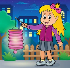 Wall Mural - Girl with paper lantern theme image 2