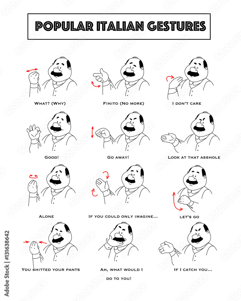 Gesturing funny cartoon bold man with mustaches. Set of gestures and ...