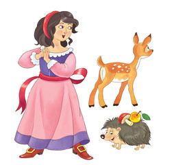 Wall Mural - Snow White and seven dwarfs. Fairy tale. Illustration for children. Cute and funny cartoon characters