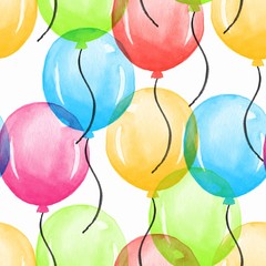 Balloons. Watercolor seamless pattern 04. Hand painted background