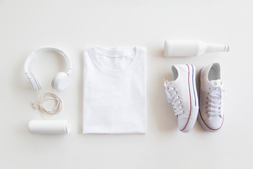 blank stuff on white background. template for design presentations. branding mock-up. shirt, sneaker