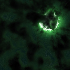 Canvas Print - Night blue sky and surreal moon with green corona and clouds, digital illustration art work.