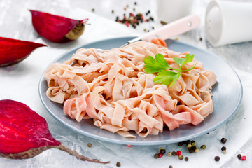 Wall Mural - Homemade pasta beet tagliatelle