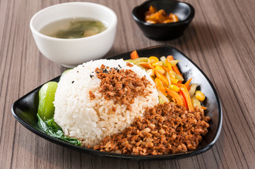 Canvas Print - Steamed Rice with Red-Cooked Pork,Chinese fast food