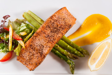 Wall Mural - Grilled salmon and vegetables