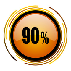 Fototapete - 90 percent sale sign vector icon. Modern design round orange button isolated on white square background for web and application designers in eps10.