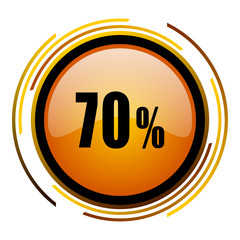 Fototapete - 70 percent sale sign vector icon. Modern design round orange button isolated on white square background for web and application designers in eps10.