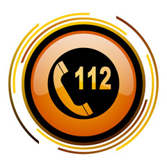 Poster - 112 call vector icon. Modern design round orange button isolated on white background for web and applications in eps10.