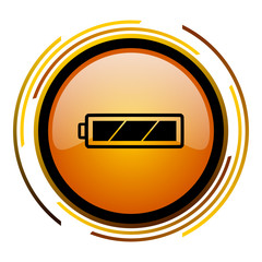 Aufkleber - Battery vector icon. Modern design round orange button isolated on white background for web and applications in eps10.