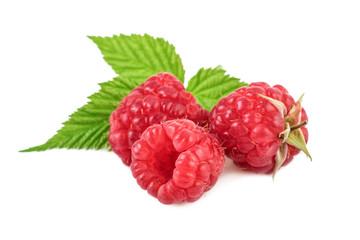 Wall Mural - raspberries close up on white