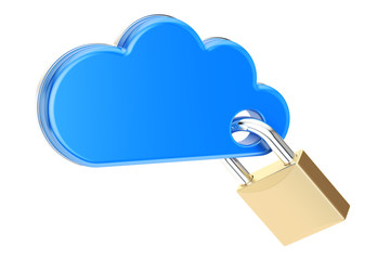 Canvas Print - Computing Cloud with padlock. Security and protection concept, 3