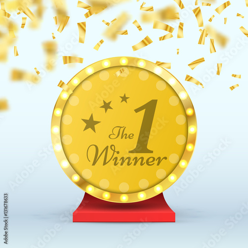 Number one gold trophy award isolated. Winner sign. Vector illustration